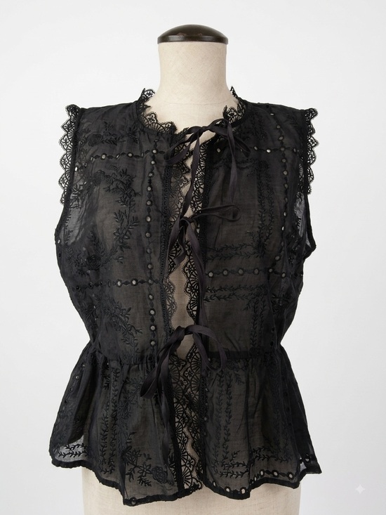 Calypso St. Barth Tops - Calypso St. Barth Black embroidered lace Trim tie front Peplum top. Brand new.